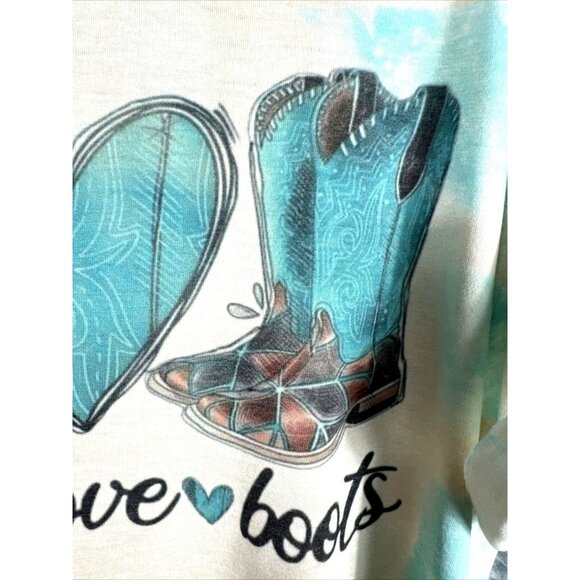 Women’s T-shirt Peace Love And Boots Cowgirl Bleached Blue Shirt Size Large - Picture 3 of 10